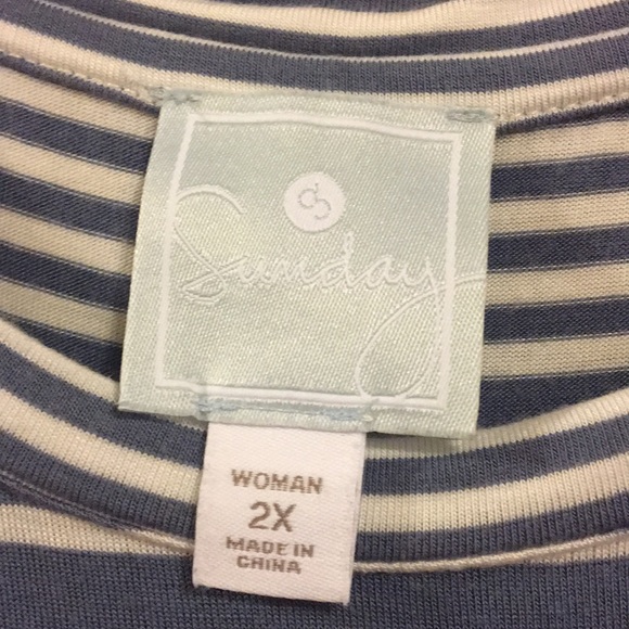 Striped tunic, asymmetrical hem, 2X - Picture 3 of 5